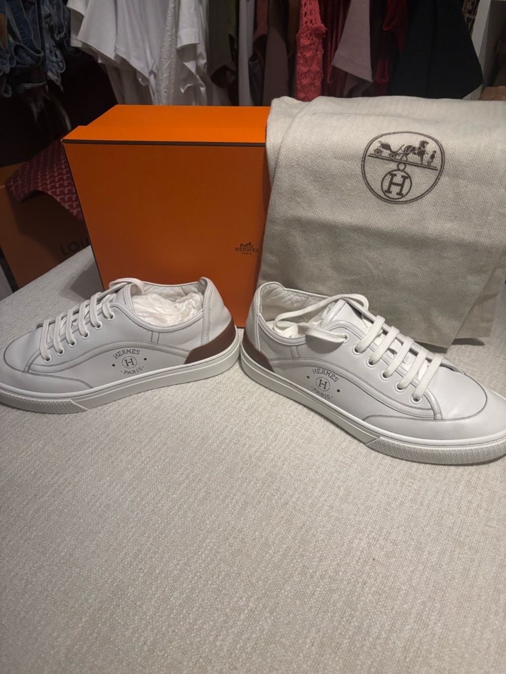 Hermes white Leather Lowe-Top Sneakers